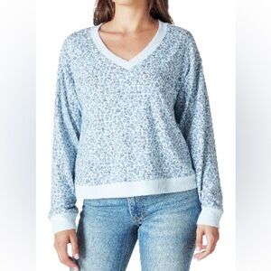 Lucky Brand Cloud V-Neck Jersey Top Medium Blue
